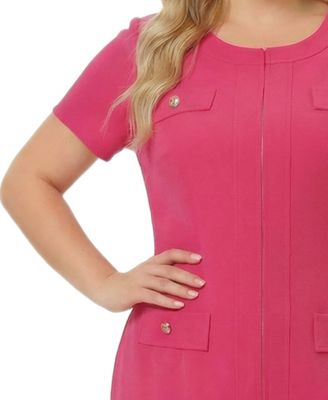 Plus Size Short-Sleeve Pleat Hem Dress