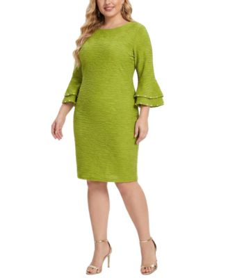 Plus Size Long-Sleeve Dress with Bell Cuffs