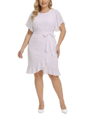 Plus Size-Short Sleeve Pleated Ruffle Dress