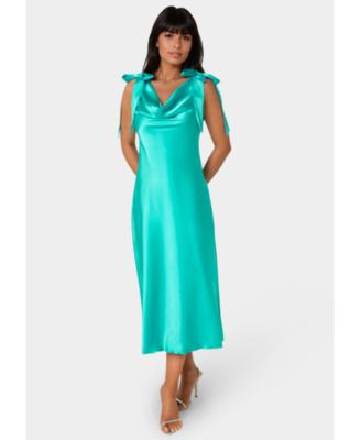 Women's Bow Strap Satin Midi Dress
