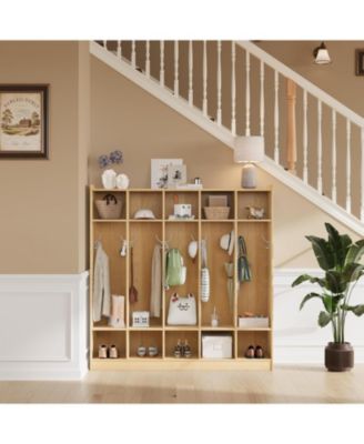 5-Section Classroom Coat Locker with 10 Cubbies, Daycare Cubby Storage Organizer with 10 Hooks for Home, School, Nursery, Kindergarten.