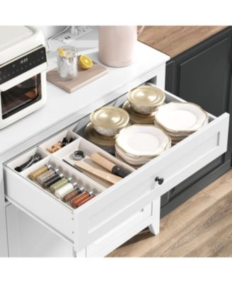 63" Pantry Cabinet, Kitchen Storage with Charging Station, Coffee Bar Table with Drawer, Hooks & Adjustable Shelves for Living Room