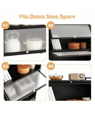 5-Tier Rolling Kitchen Storage Cabinet with Flip Doors and Casters