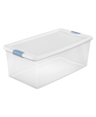 106 Qt Clear Plastic Stackable Storage Bin w/ White Latch Lid, 12 Pack