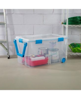 120 Qt Wheeled Gasket Box Stackable Storage Bin with Latch Lid, 3 Pack