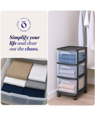 Plastic 3 Drawer Medium Home Storage Container, Clear Drawers & Black Frame