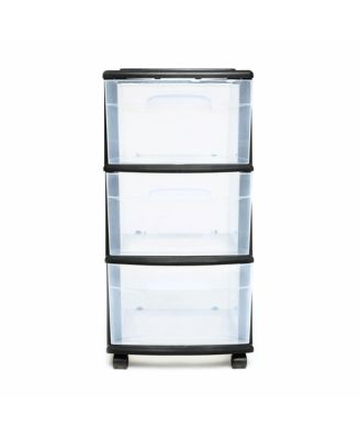 Plastic 3 Drawer Medium Home Storage Container, Clear Drawers & Black Frame