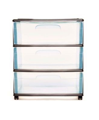 Tall Solid Plastic 3 Drawer Medium Storage Cart with Wheels, Black (2 Pack)