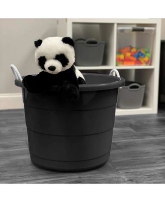Plastic 17 Gallon Utility Storage Bucket Tub w/ Rope Handle, Black, 4 Pack