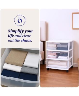 Plastic 3 Clear Drawer Small Rolling Storage Container Tower, White Frame