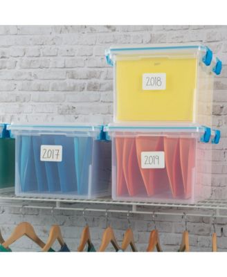 Gasket Box, Stackable File Tote Storage Bin with Lid, 32 Quart, 4 Pack