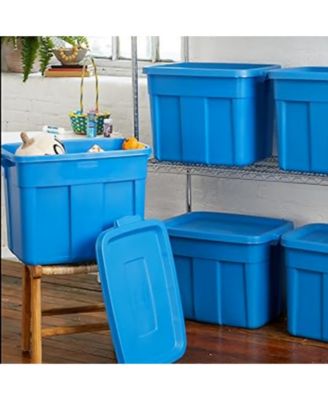 Roughneck Tote 18 Gallon Storage Container, Heritage Blue (6 Pack)