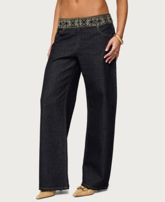 Women's Carlie Embroidered Low Rise Wide Leg Jeans