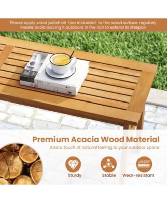 6PCS Patio Acacia Wood Dining Set w/Bench 1.97'' Umbrella Hole Cushions for Yard