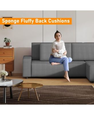 Corduroy Stripe 96 Inch Large Couch, Modern L Shaped Oversized Sectional Sofa with Deep Seat, Comfy Modular Couch