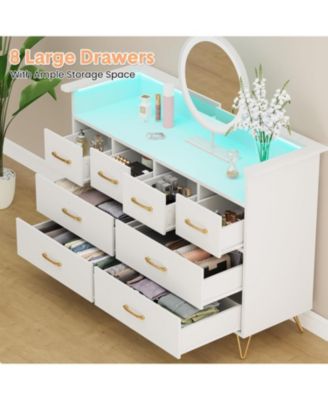 8 Drawer Dresser with Charging Station and RGB Lights, Wide Bedroom Chest with Outlets and USB