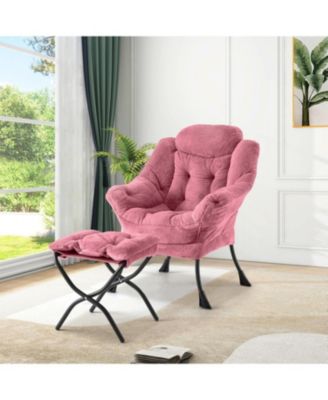 Lazy Chair with Ottoman, Lounge Accent Armchair with Folding Footrest and Side Pocket for Living Room or Bedroom