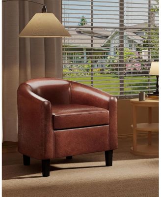 Accent Barrel Chairs, Faux Leather Club Armchairs with Soft Seat for Living Room, Bedroom, Reading, Waiting Room