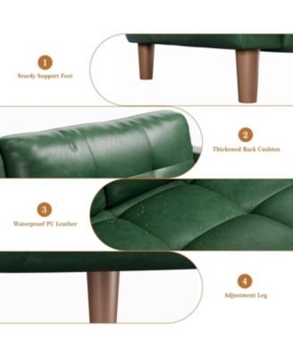 3-Seater Sofa Couch, 83" Faux Leather Sofa with Spring Cushion, Modern Deep-Seat Sofa with 2 Removable Back Cushions