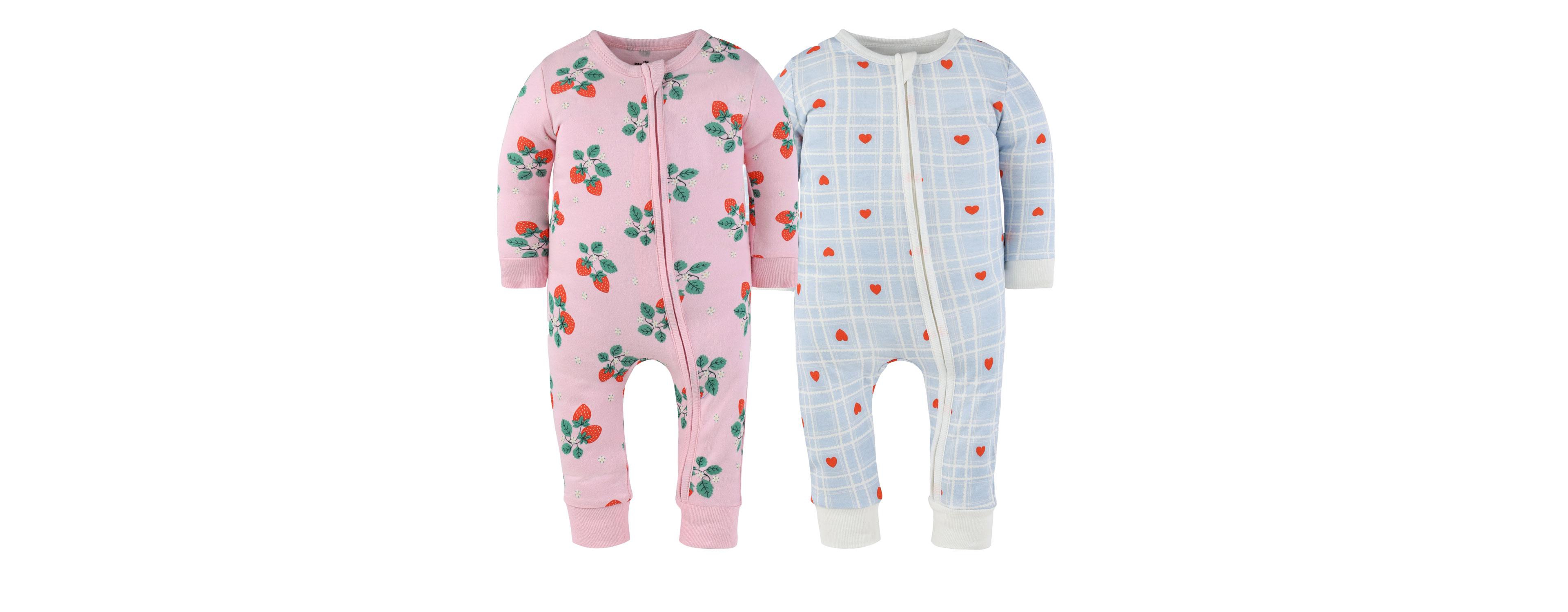 The Peanutshell Toddler Girls Strawberry Sweet Treats Cotton Footless Pajamas for Girls, 2 Pack