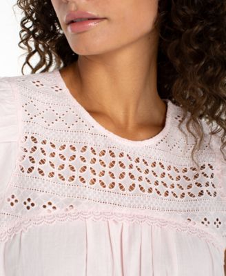 Flutter Short-Sleeve Crew Neck Woven Blouse