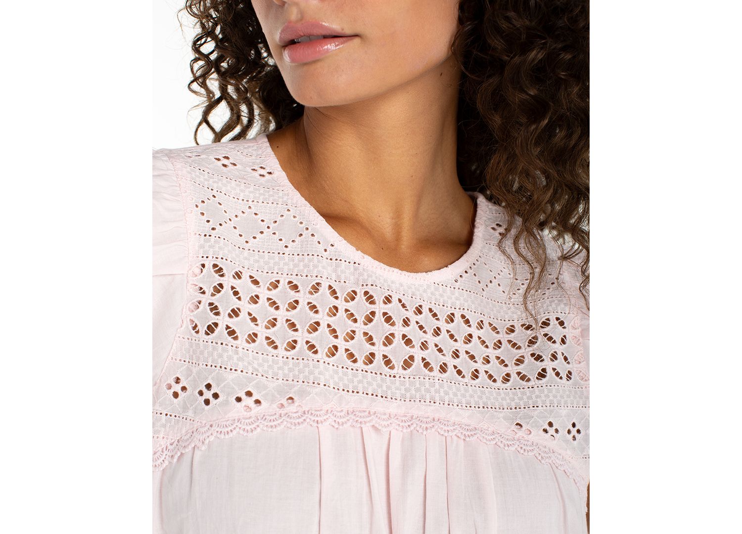 Flutter Short-Sleeve Crew Neck Woven Blouse