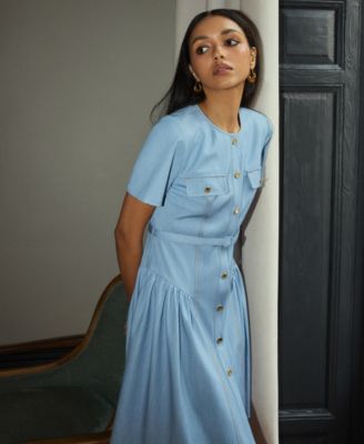 Women's Collared Neck Mini Denim Dress
