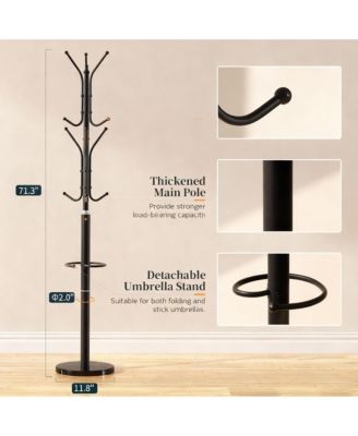 Heavy-Duty Marble Base Coat Rack with 12 Hooks & Detachable Umbrella Holder
