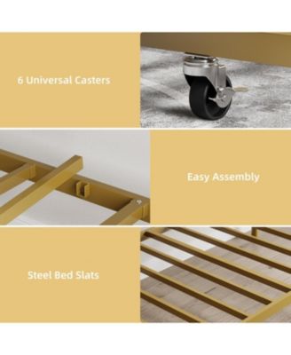 Twin Size Metal Daybed Frame with Heavy Duty Metal Slats, Modern Day Bed, Mattress Foundation Platform Sofa Bed with Headboard for Bedroom