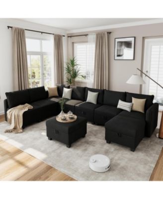 Modular Sofa Sectional Sleeper Couch with 2 Ottomans, 9 Seat Convertible U Shaped Modular Sofa with Storage