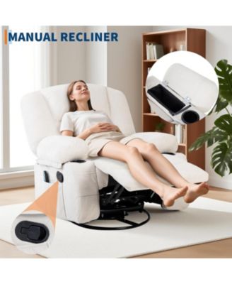 Massage Rocking Recliner Chair with Vibration and Heat, 360° Swivel Chenille Rocker Chairs for Living Room