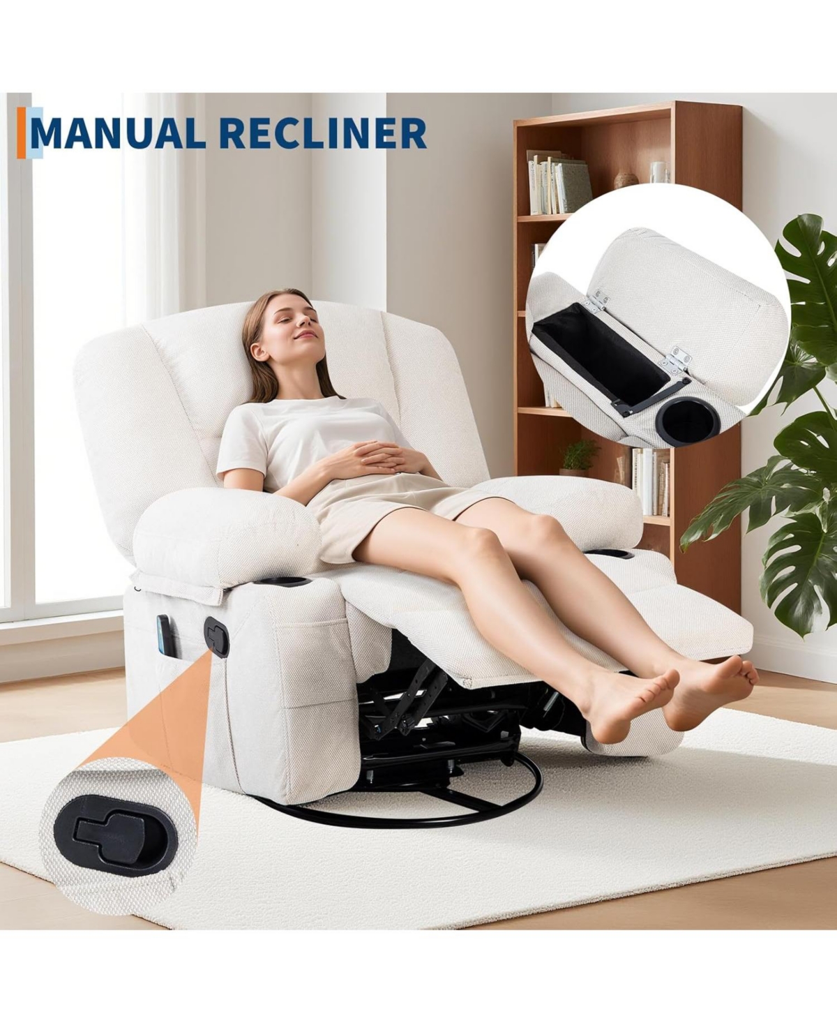 Gaomon Massage Rocking Recliner Chair with Vibration and Heat, 360° Swivel Chenille Rocker Chairs for Living Room