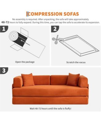 Convertible Couch - 78.7" Folding Sofa Bed with 2 Pillows, Plush Corduroy Boneless Convertible Sofa, No Assembly Required for Living Room