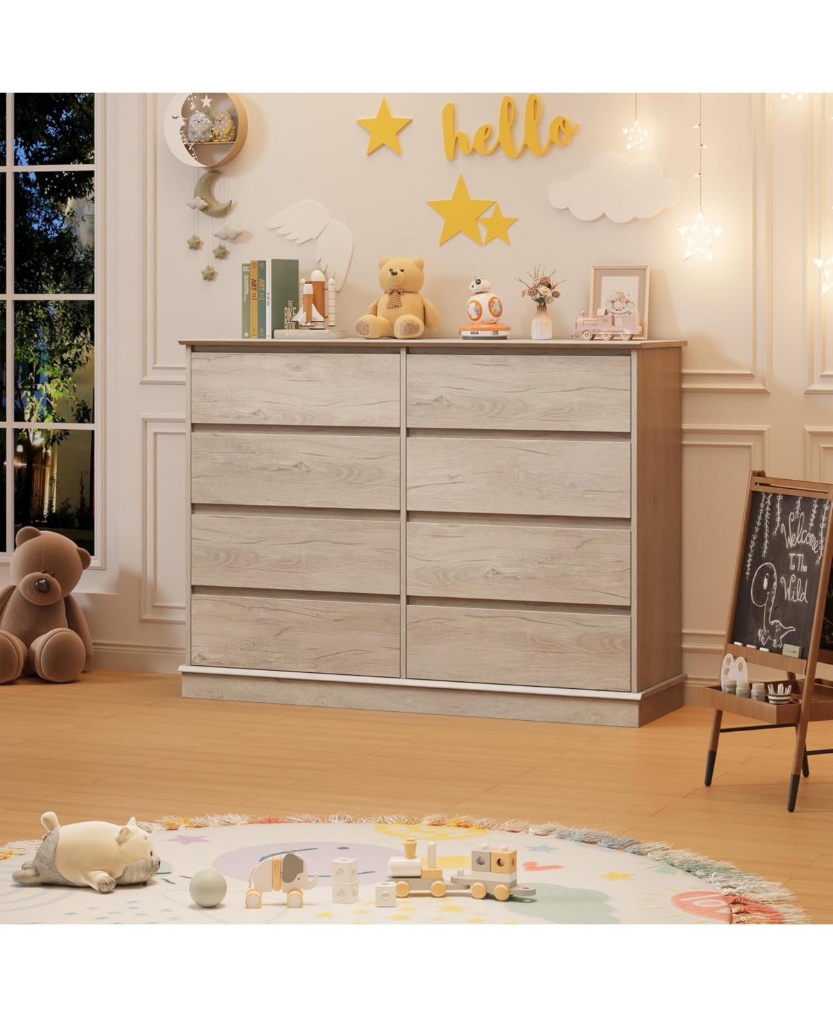 gaomon 8 Drawer Oak Dresser, Wide Wooden Chest with Large Top for Bedroom, Living Room, Hallway