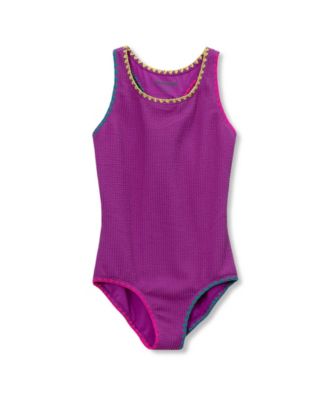 Girls Chlorine Resistant Embroidered One Piece Swimsuit