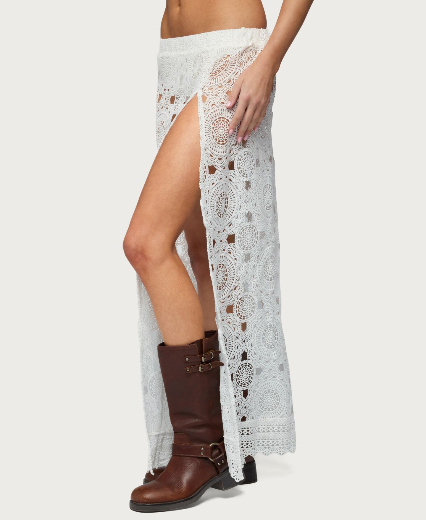 Женская юбка Edikted Milana Slit Sheer Lace Maxi, цвет: Белый — фото 4