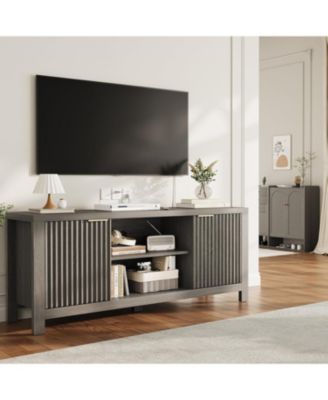 Maple Oak TV Stand for TVs Up to 65 Inch, 100LBS Capacity Media Console, Fluted Entertainment Center with Adjustable Open Shelves