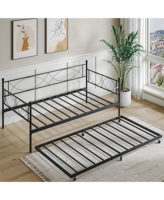 Twin Daybed with Trundle, Metal Daybed and Trundle Set, Sofa Bed Frame with Steel Slat Support, Multifunctional Daybed for Bedroom, Living Room