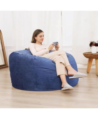 4FT Giant Bean Bag Chair with Filling, Round Bean Bag Sofa for Adults Teens, Big Sofa Bean Bag Chairs Soft Velvet Beanbag for Bedroom
