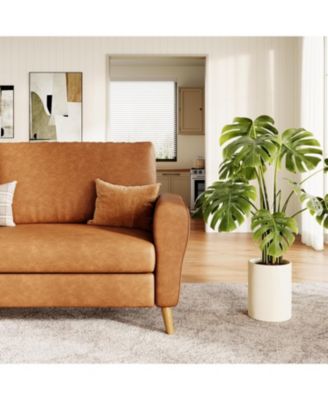 84" Sofa, 3 Seater Couch for Living Room, Modern Loveseat, PU Leather Sofa with Deep Seats and Wide Armrests, Wood Legs, Easy Assembly