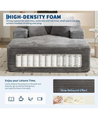 50" Oversized Chaise Lounge Indoor, Corduroy Boneless Sofa Bed with 3 Pillows, Deep Seat Sleeper Couch Reading Chairs for Living Room Bedroom