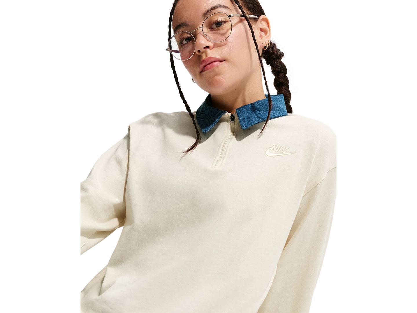 Детская рубашка-поло Nike Sportswear Collection с длинным рукавом, 7-16, цвет: Кремовый — фото 3