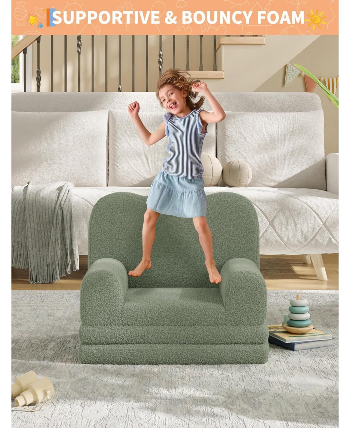 gaomon Kids Couch, 2-in-1 Comfy Toddler Couch Fold Out