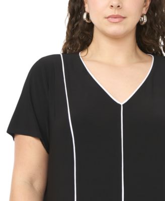 Plus Size Short-Sleeve Piping Detail Dress