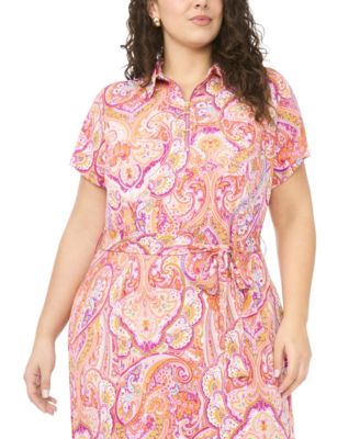 Plus Size Zip Front Printed Midi Dress