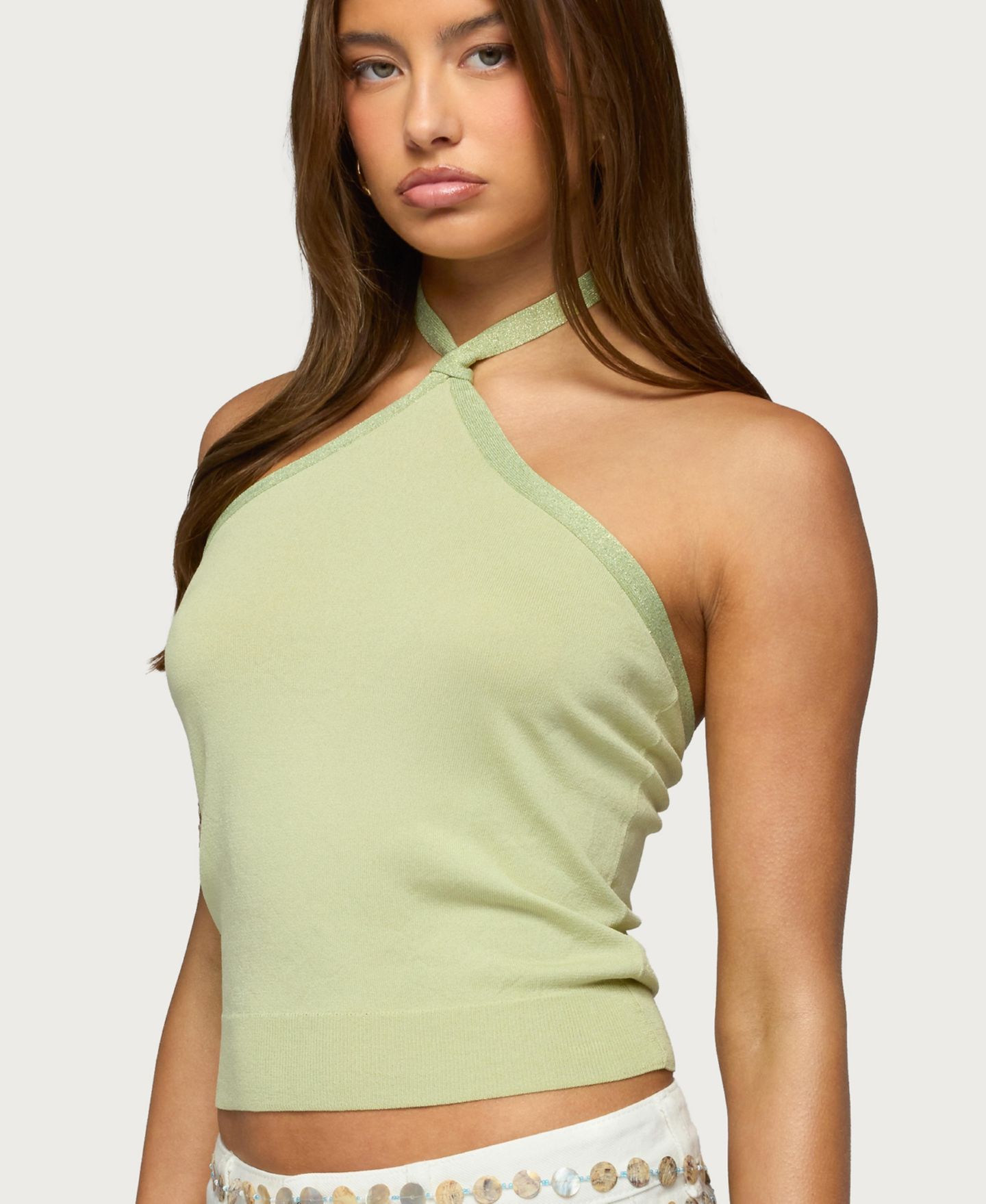 Женский топ Edikted Paradiso Knit Halter, цвет: Зелёный — фото 4