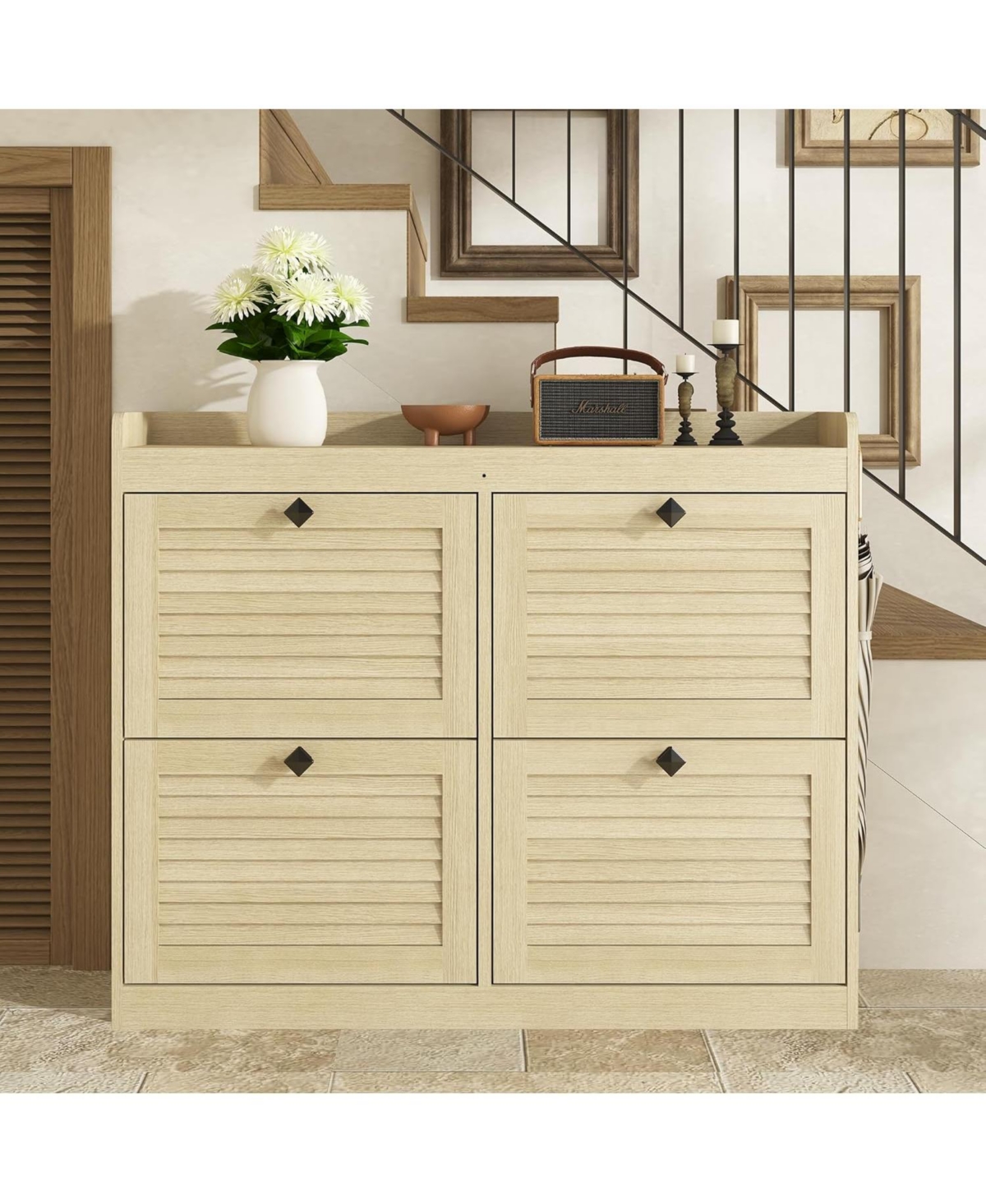 gaomon Large Shoe Storage Cabinet with 4 Flip Drawers – Narrow Freestanding Shoe Rack with Wooden Legs