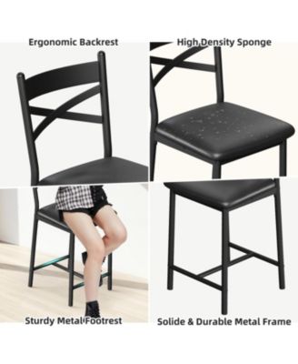 Bar Table Set of 2 with Storage Shelves, Extendable Dining Table with 2 Cushioned Chairs, 3 Piece Counter Height Set for Kitchen