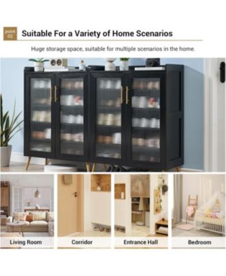 5-Tier Shoe Cabinet with Glass Front Doors, Durable Storage Organizer Featuring Reinforced Support Legs