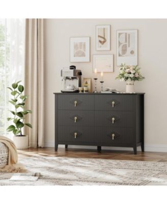 Fluted 6 Drawers Dresser for Bedroom, 47.2" Wide Modern Chest of Drawers with Metal Handle, Wooden Dresser Organizer for Bedroom